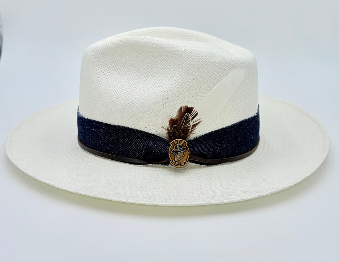 White Toucan Fedora with Jean Ribbon