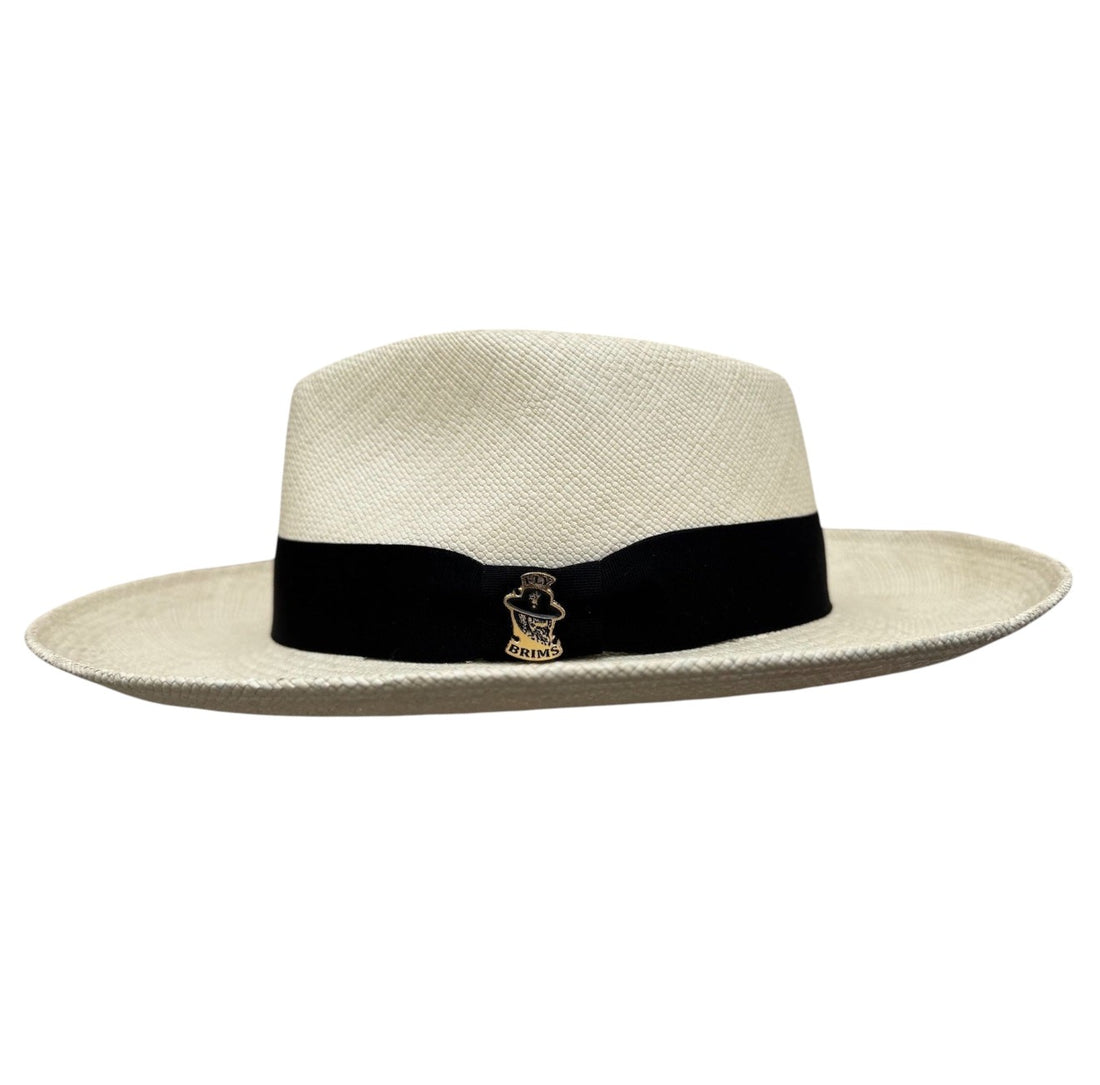 White fedora hat for men with black ribbon. Classic dress fedora perfect for weddings, summer events, and formal occasions. Premium Fly Brims style.